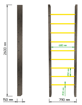 картинка Брашированная шведская стенка "Кастерли" Black (Желтые ступени) от магазина Лазалка