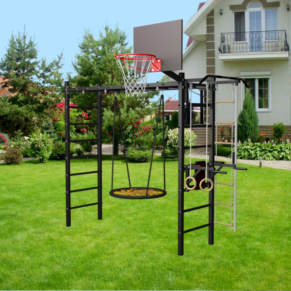 картинка Уличная шведская стенка Sv Sport рукоход У524.2 (Турник/Брусья/Гнездо 115см/Канат/кольца/лестница) от магазина Лазалка