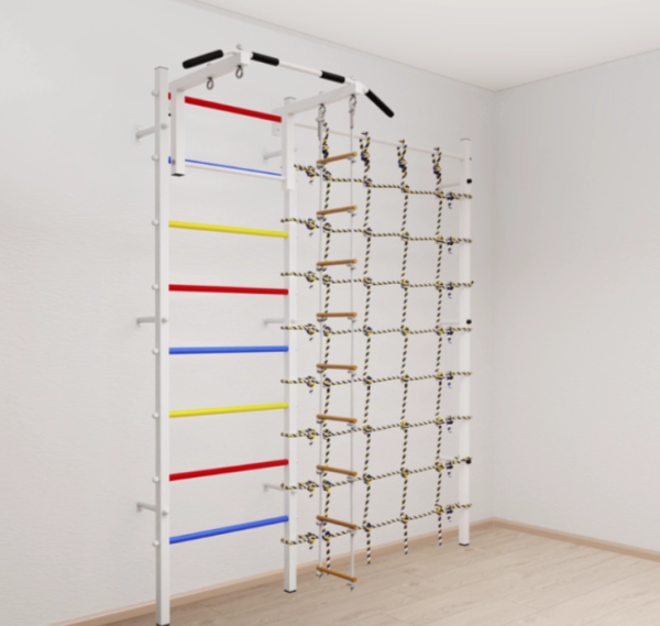 Шведская стенка Sv Sport 5110 (Турник стандарт/Лестница/Канатный лаз) арт. 5110 ( Белый) ( Разноцветные перекладины)