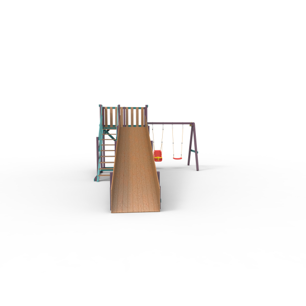 Детская площадка - деревянная горка Пикник "Зима №3" Лила с качельной балкой